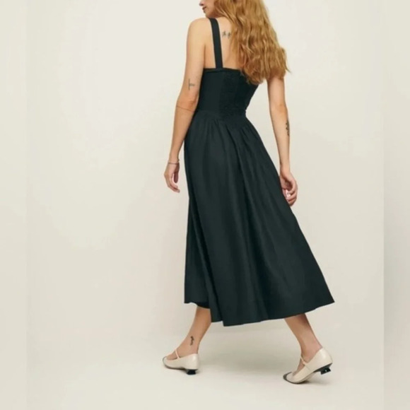 NEW Reformation Balia Linen Midi  Dress in Black | size 0 - Picture 4 of 12